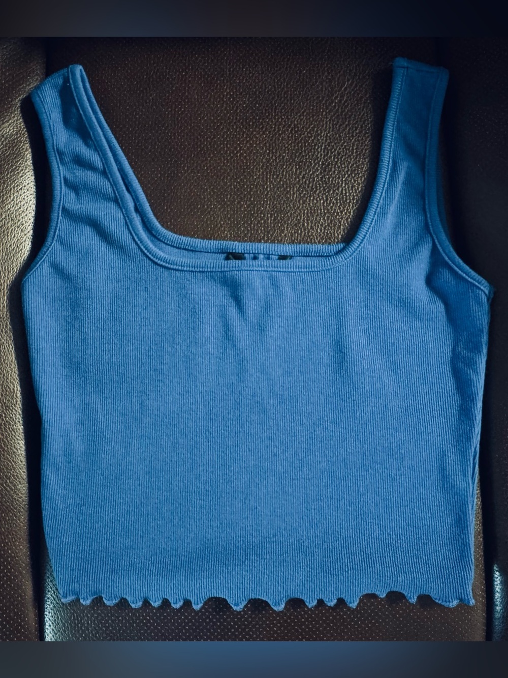 Blue Ribbed Square Neck Crop Tank